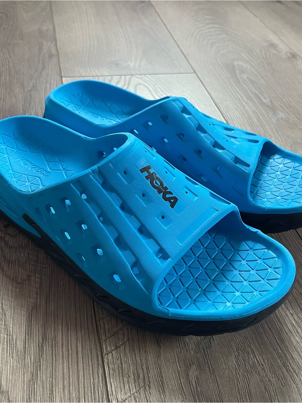 HOKA One Ora Blue Black Men’s Size 12 Recovery Slides Sandals